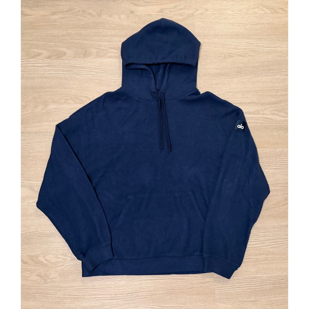 Alo Yoga Triumph Restore Hoodie Men L Navy Blue Pullover Fleece Athleisure